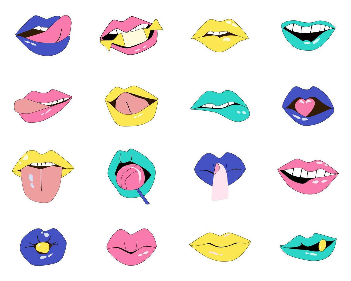 modisch einstellen von Lippen im ein Pop Kunst Stil 90er Jahre vektor