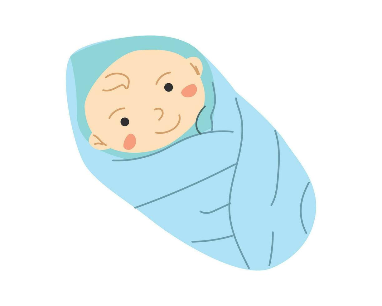 nyfödd bebis, insvept i filt. söt spädbarn pojke vektor