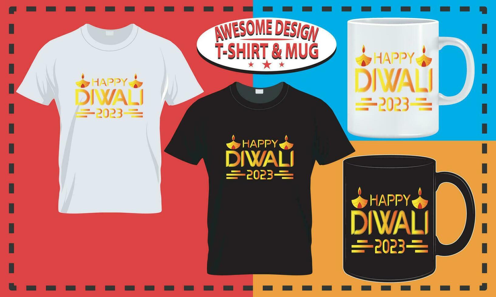 Diwali T-Shirt Design und Becher Design, Typografie Brauch, Vektor Beste zum drucken Design.
