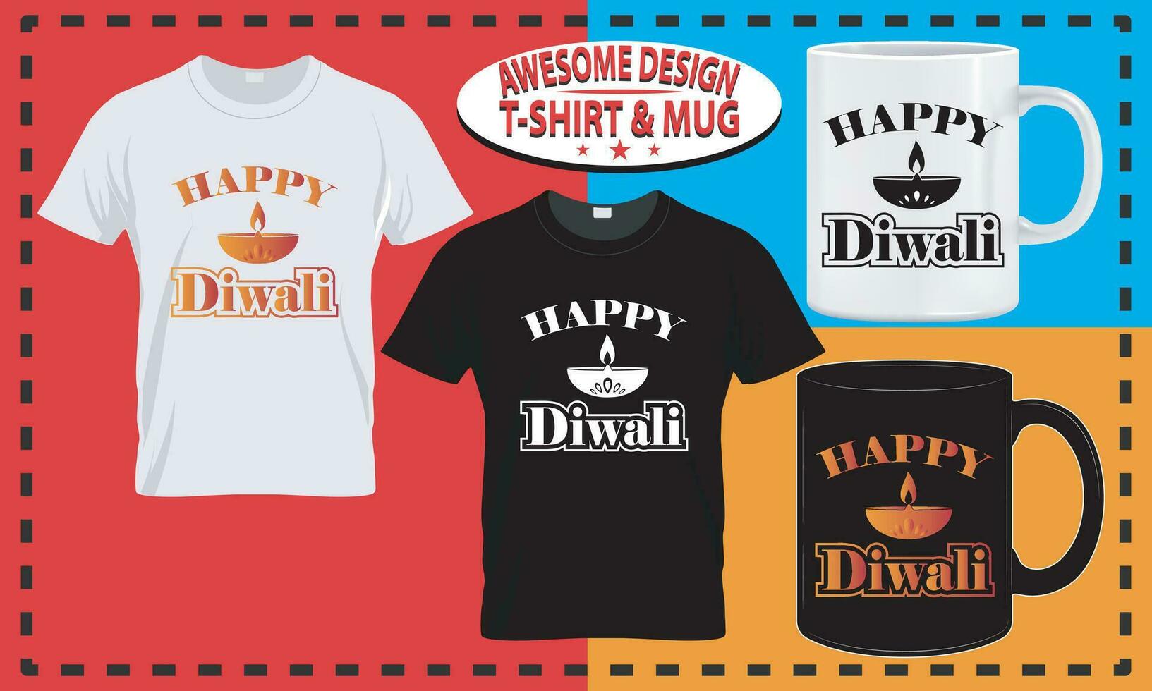 Diwali T-Shirt Design und Becher Design, Typografie Brauch, Vektor Beste zum drucken Design.