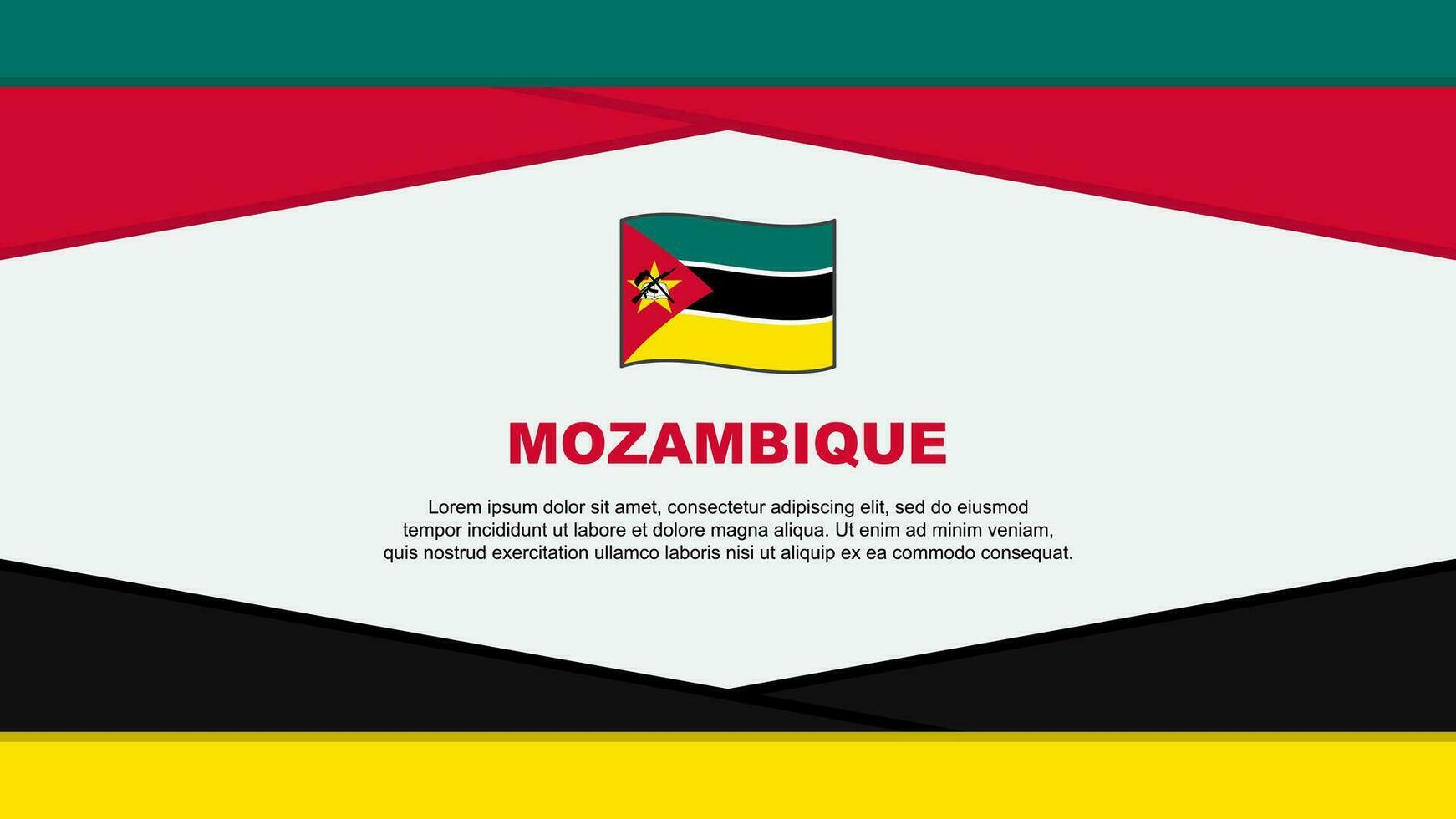 Mozambique Flagge abstrakt Hintergrund Design Vorlage. Mozambique Unabhängigkeit Tag Banner Karikatur Vektor Illustration. Mozambique Vektor