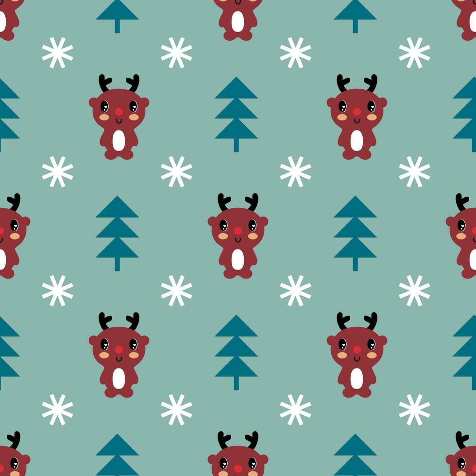 ny år tecknad serie sömlös mönster med hjortar och snöflingor. jul skriva ut för tee, papper, textil- och tyg. vektor