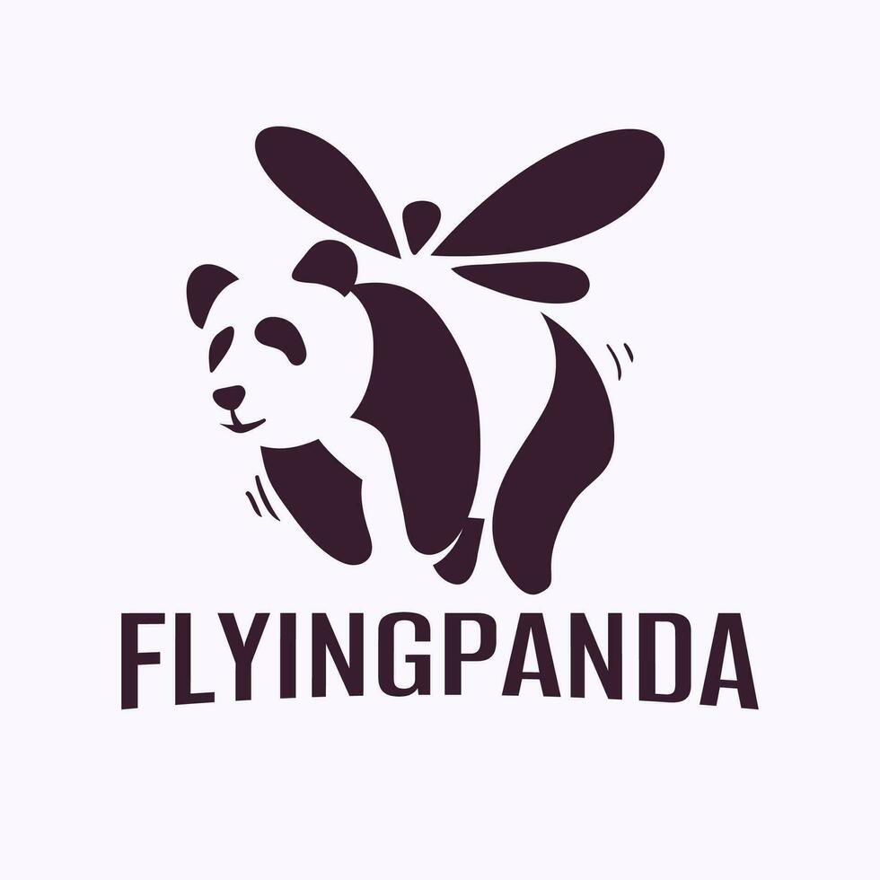 fliegend Panda Logo schwarz und Weiß. Negativ Raum minimal Logo Design Konzept vektor