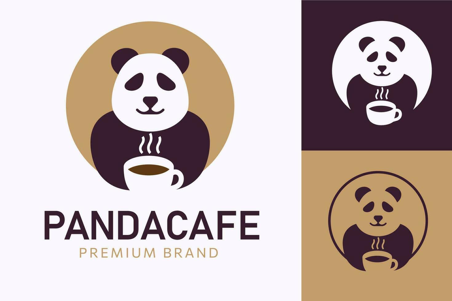 Panda Logo mit Tasse von Kaffee. Negativ Raum minimal Logo Design Konzept vektor