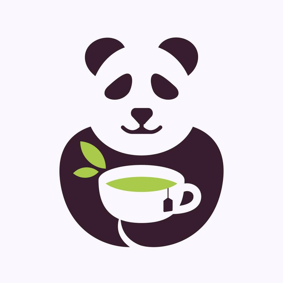 Panda Logo halten Tasse von Tee. Negativ Raum minimal Logo Design Konzept vektor