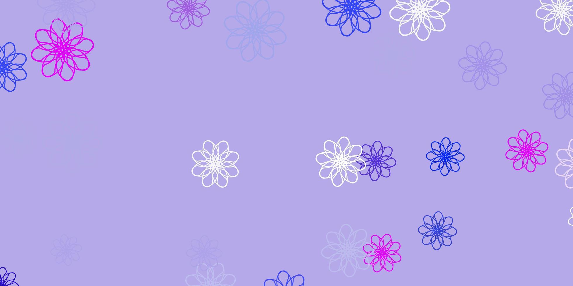 hellrosa, blauer Vektor kritzeln Hintergrund mit Blumen.