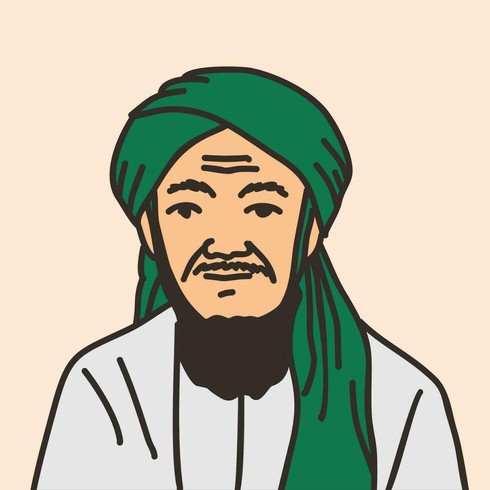 Illustration von ein Muslim Kleriker, akademisch, Gelehrte, mit ein Turban und Mitte östlichen Kleidung vektor