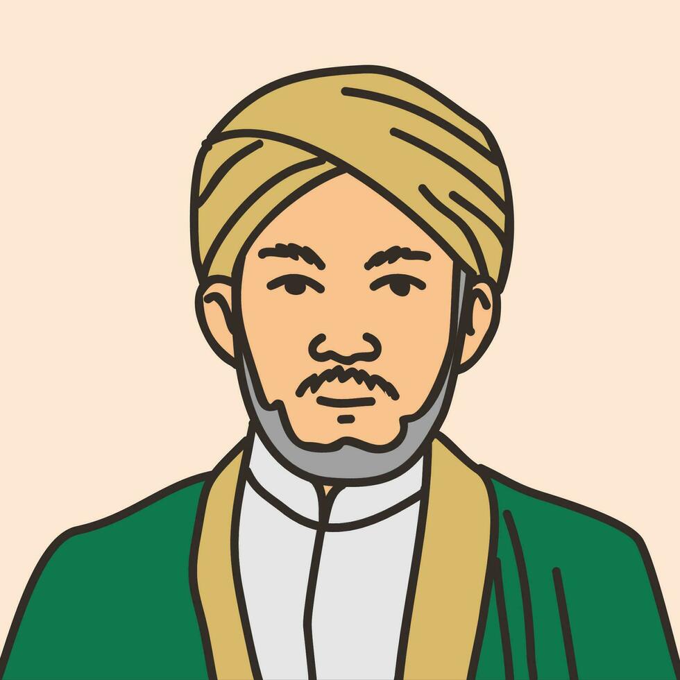 Illustration von ein Muslim Kleriker, akademisch, Gelehrte, mit ein Turban und Mitte östlichen Kleidung vektor