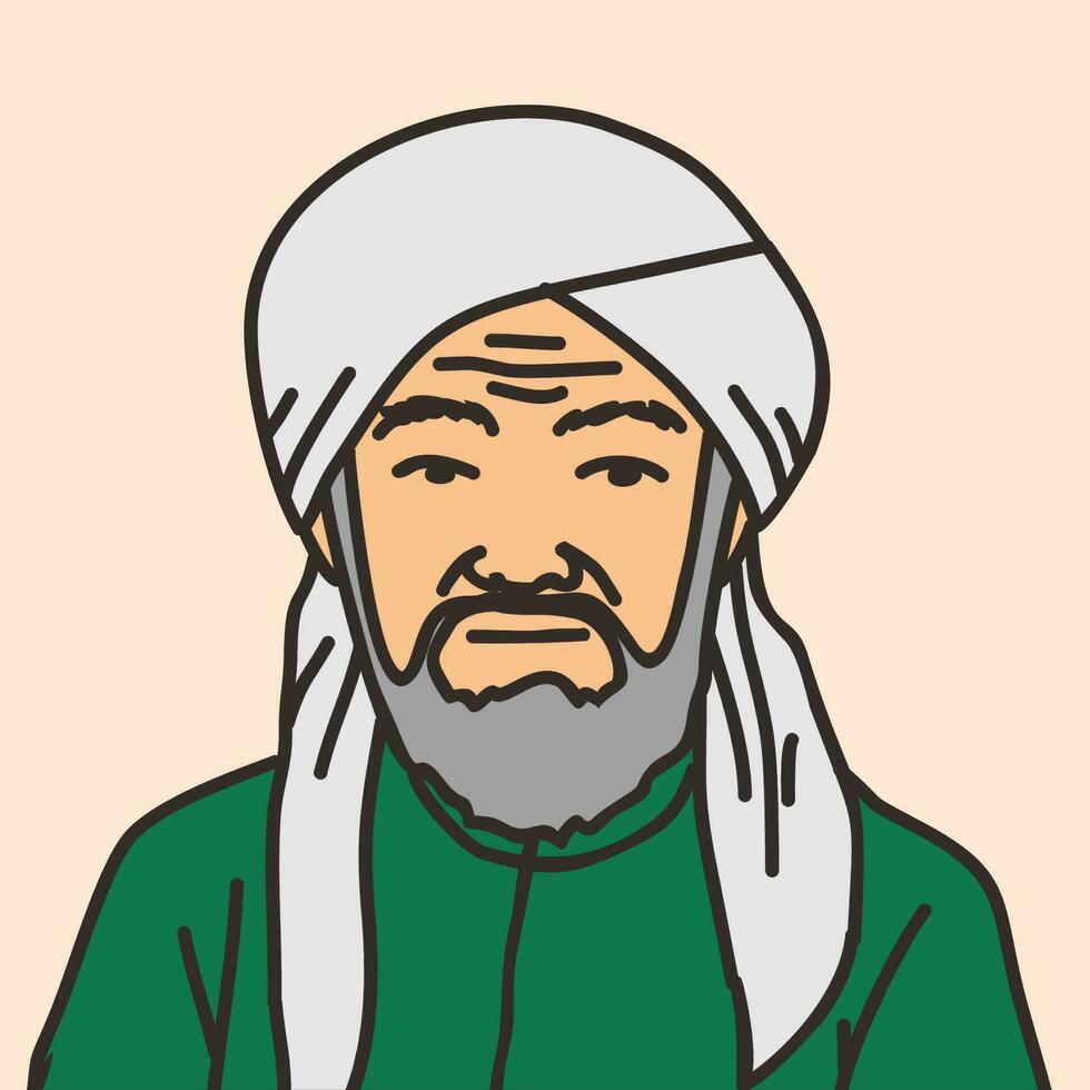 Illustration von ein Muslim Kleriker, akademisch, Gelehrte, mit ein Turban und Mitte östlichen Kleidung vektor