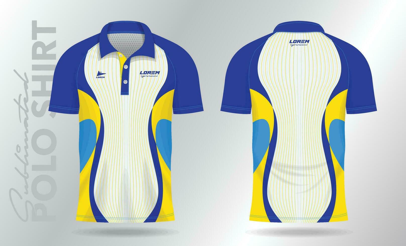 Blau und Gelb Polo Attrappe, Lehrmodell, Simulation Hemd Vorlage Design zum Badminton Jersey, Tennis, Fußball, Fußball oder Sport Uniform vektor