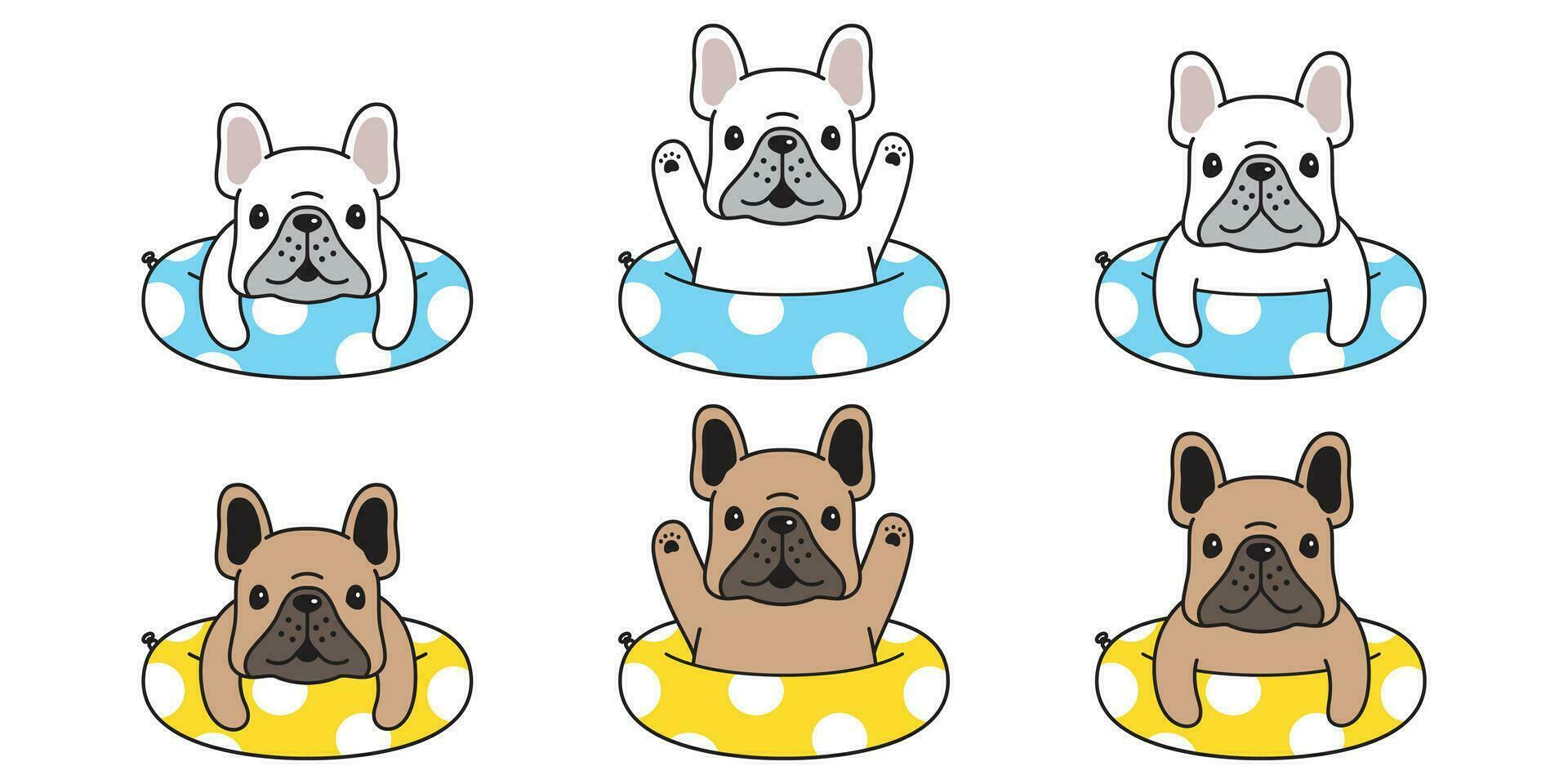 Hund Vektor Französisch Bulldogge Symbol Schwimmen Ring Schwimmbad Karikatur Charakter Symbol Gekritzel Illustration Design