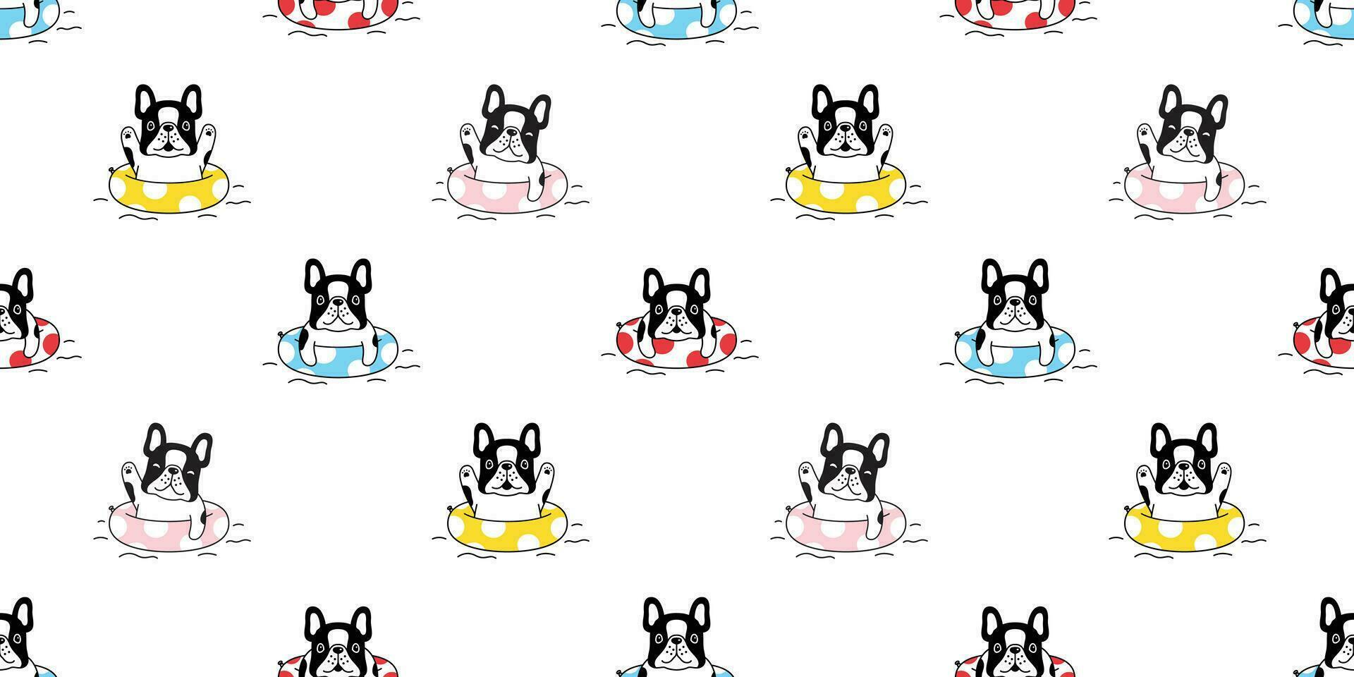 Hund nahtlos Muster Vektor Französisch Bulldogge Schwimmen Ring Schwimmbad Karikatur Schal isoliert Fliese Hintergrund wiederholen Hintergrund Illustration Gekritzel Design