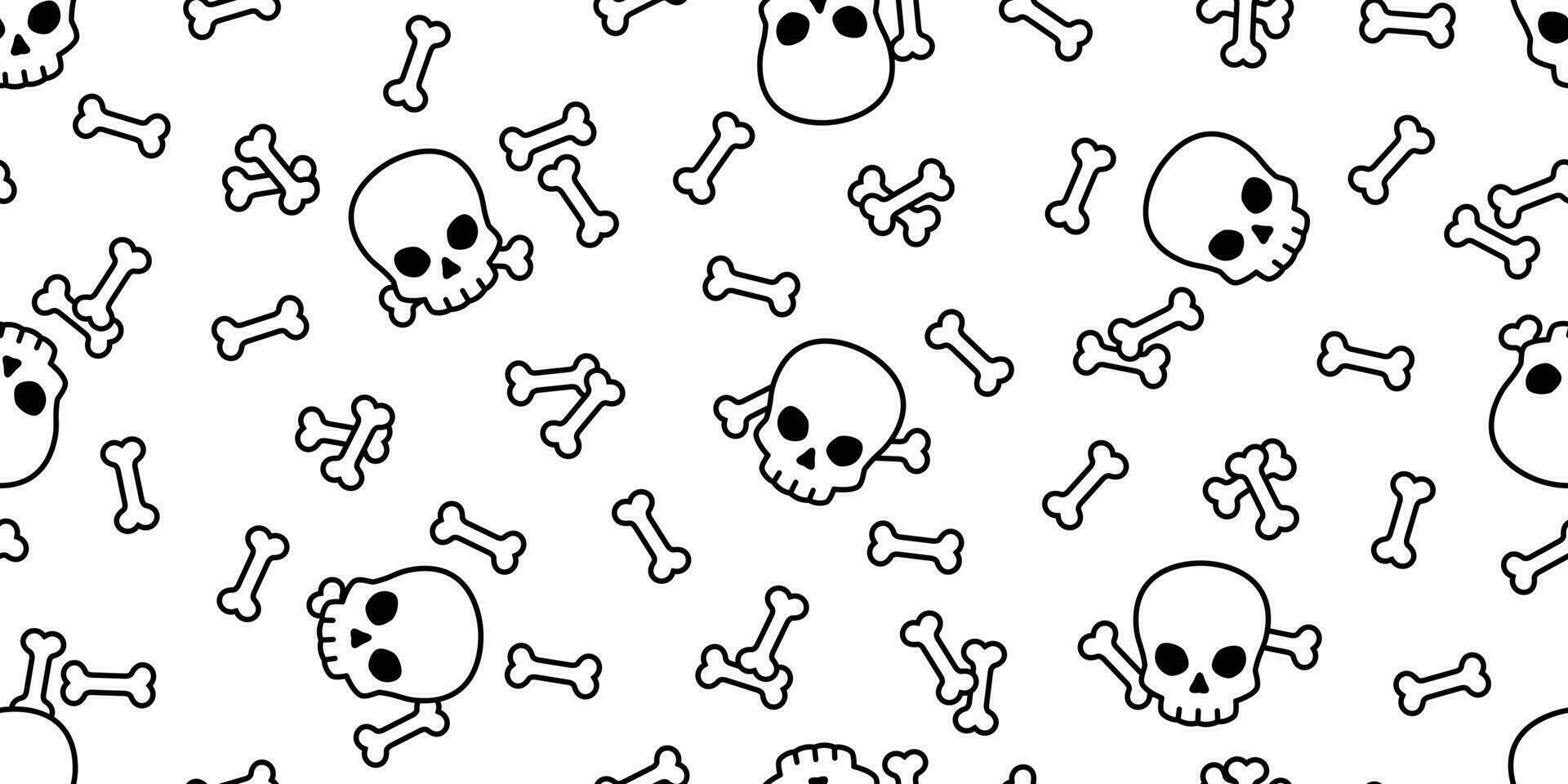 Schädel Knochen nahtlos Muster Halloween Vektor Schal isoliert Karikatur wiederholen Hintergrund Fliese Hintergrund Illustration Gekritzel Design