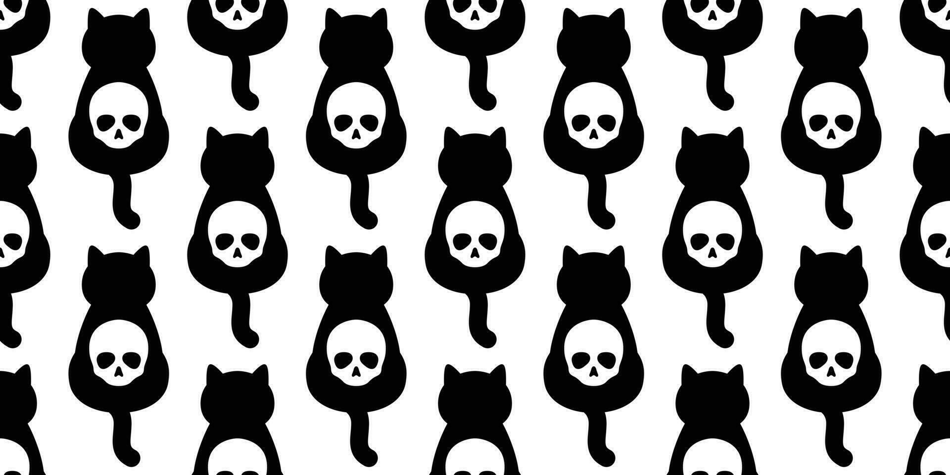 Katze nahtlos Muster Schädel Vektor Halloween Kätzchen Karikatur Schal isoliert wiederholen Hintergrund Fliese Hintergrund Illustration Design