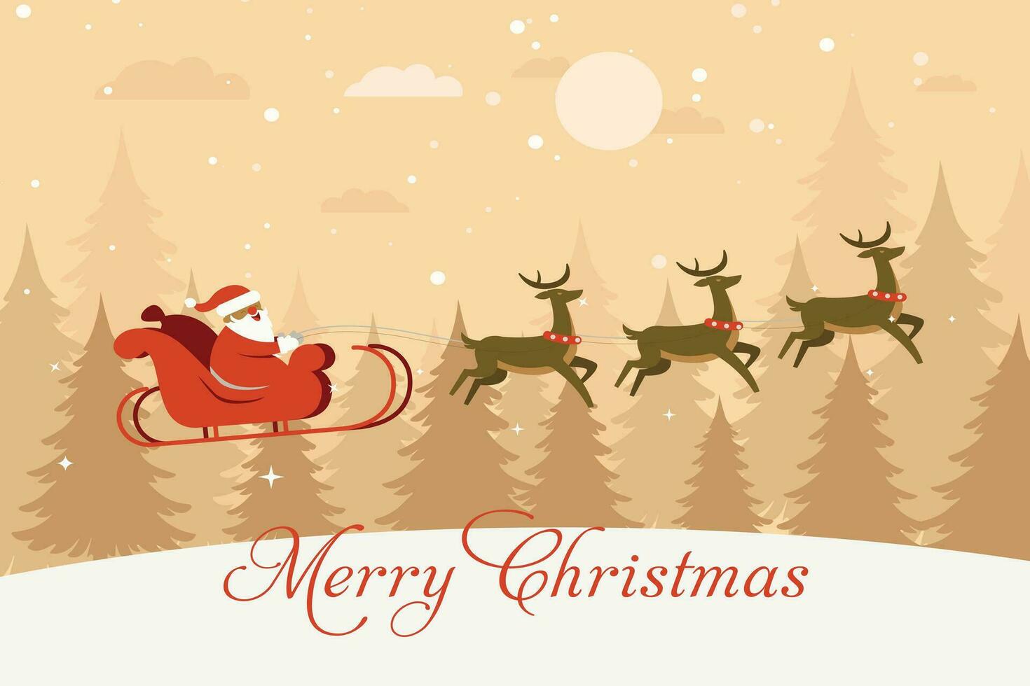 Weihnachten Banner, Santa und süß Weihnachten Rentier fliegend liefern Geschenke im Santa's Schlitten. dekoriert mit Schnee und Weihnachten Bäume. vektor