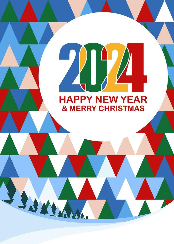 fröhlich Weihnachten und glücklich Neu Jahr 2024, Gruß Karten, Poster, Urlaub Abdeckungen. Vektor Illustration