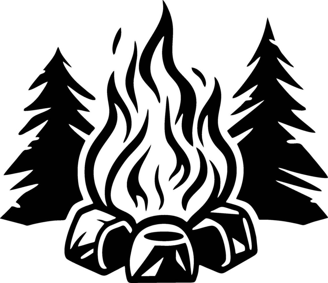 bål läger brand flamma årgång retro logotyp vektor - stock illustration