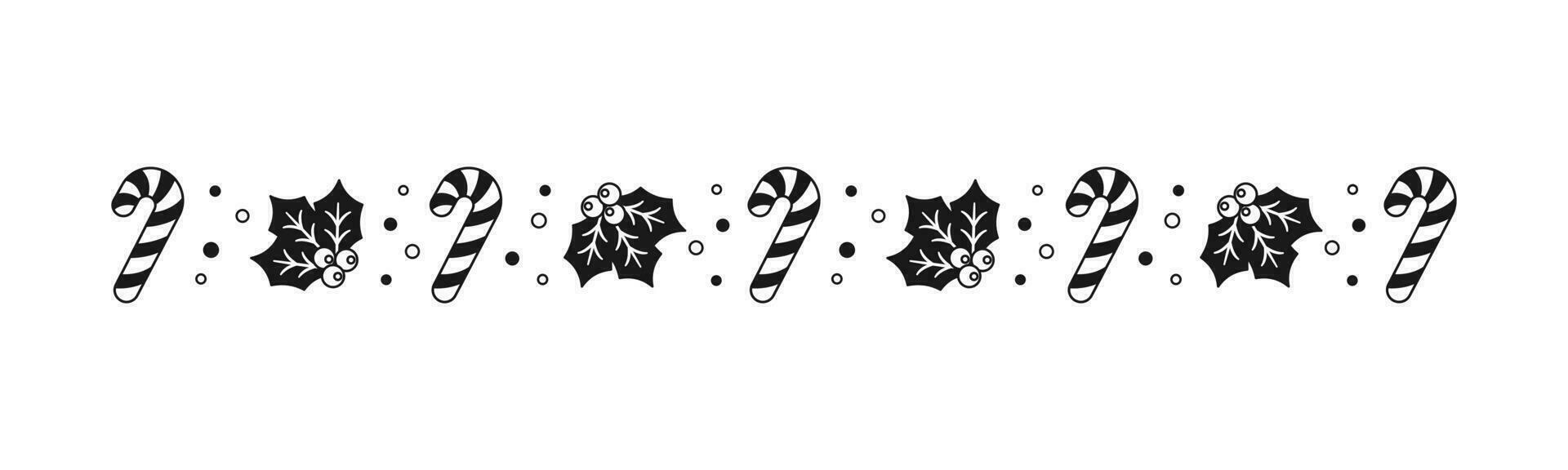 jul tema dekorativ gräns och text delare, mistel och godis sockerrör mönster silhuett. vektor illustration.