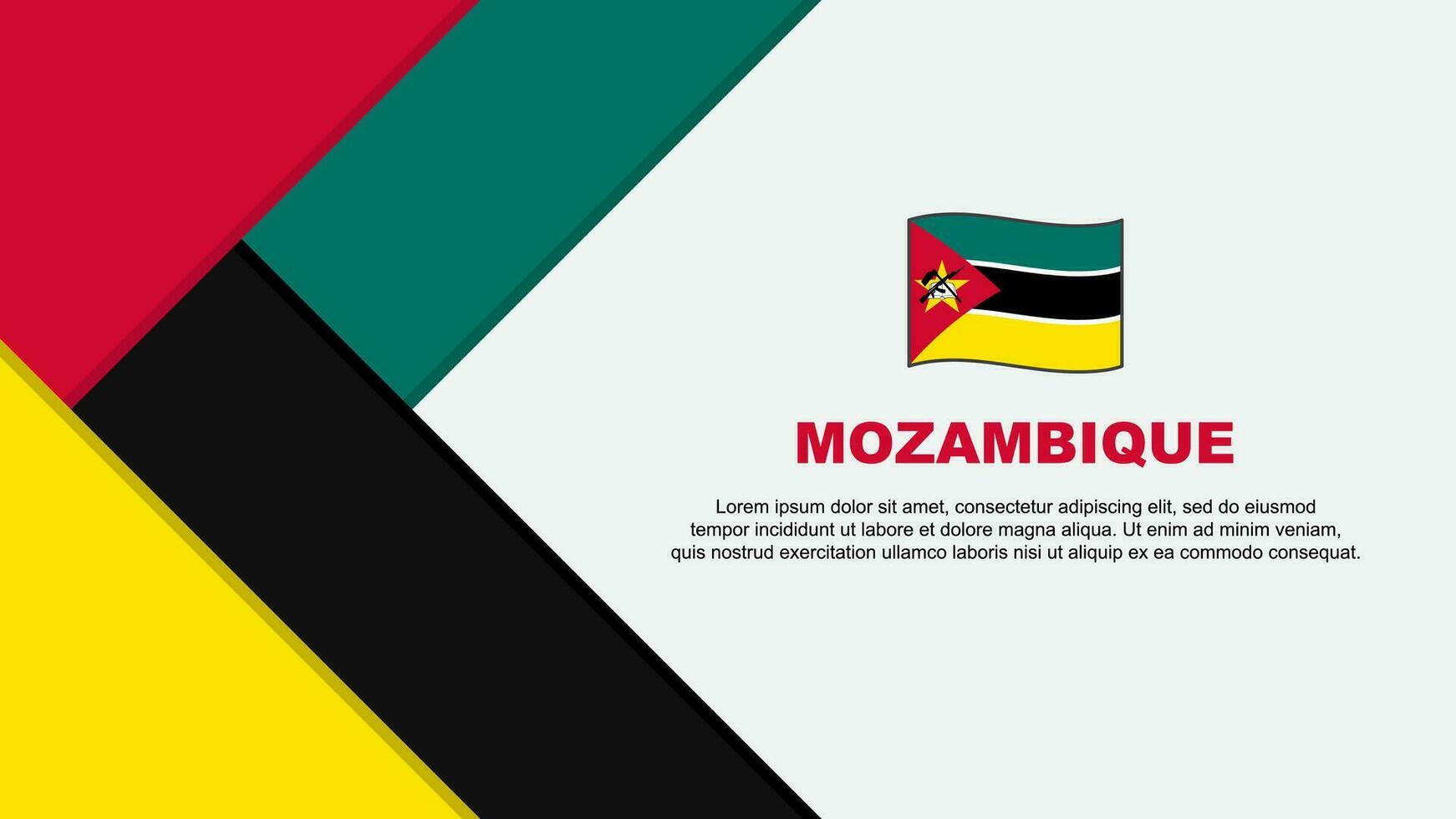 Mozambique Flagge abstrakt Hintergrund Design Vorlage. Mozambique Unabhängigkeit Tag Banner Karikatur Vektor Illustration. Mozambique Illustration