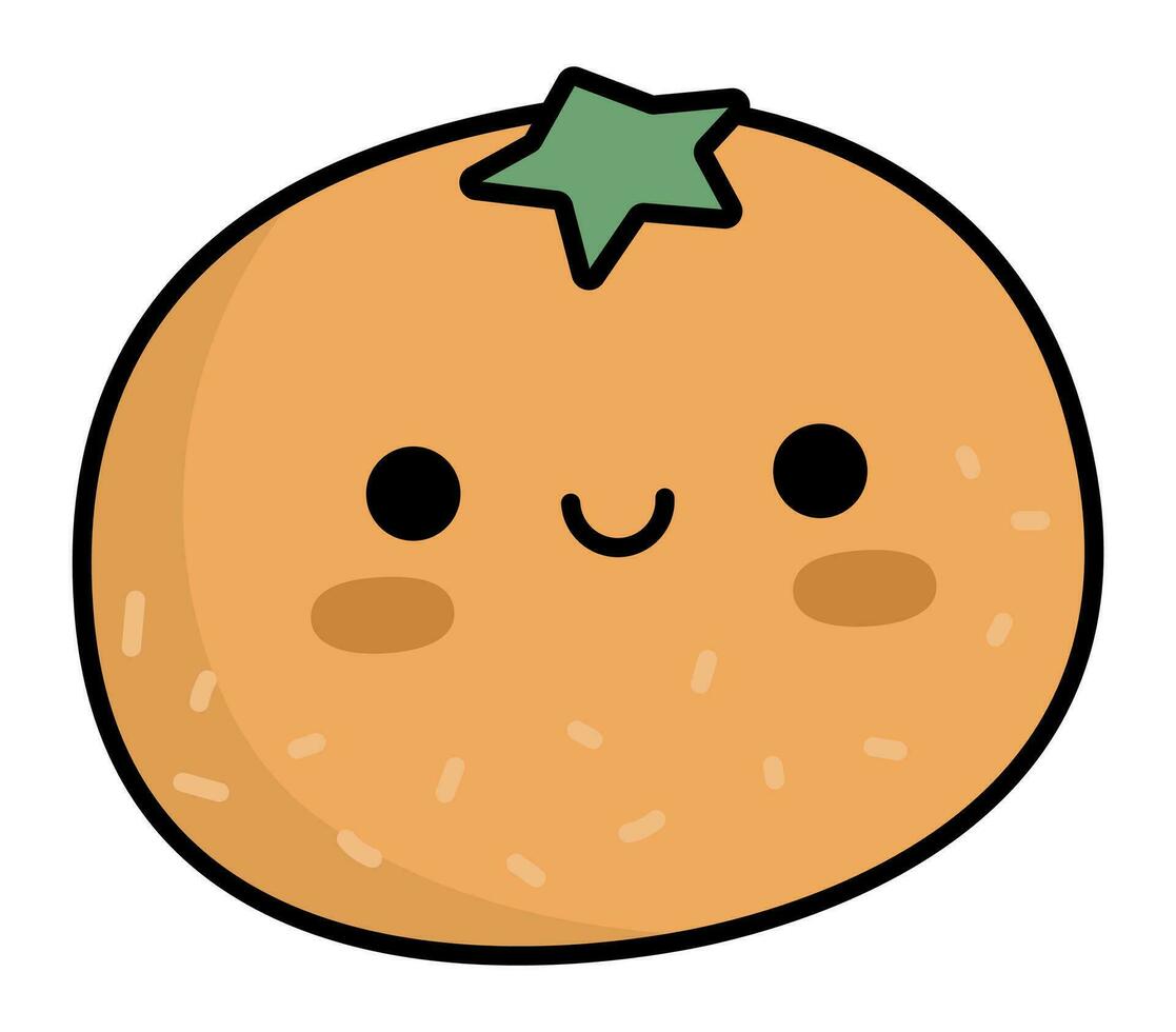 Vektor farbig kawaii orange. süß Weihnachten Charakter Illustration isoliert auf Weiß Hintergrund. Neu Jahr oder Winter lächelnd Süss Frucht. komisch Karikatur Urlaub Symbol