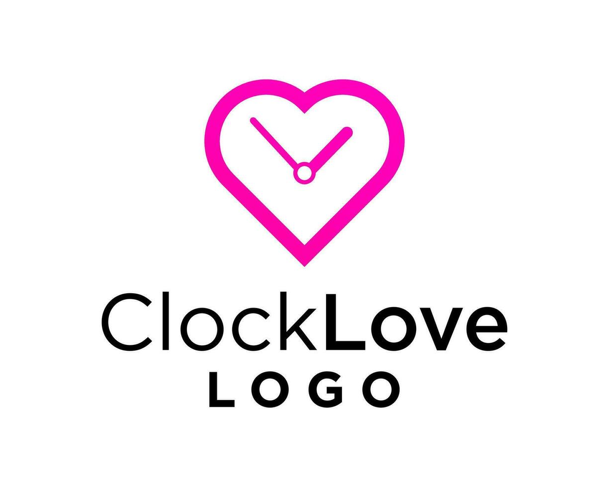 klocka tid kärlek hjärta logotyp design. vektor