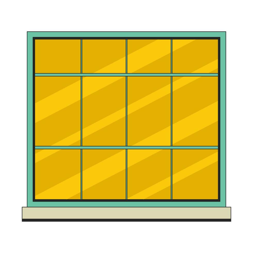 zwölf Feld Fenster mit Fensterbrett 2d linear Karikatur Objekt. Gebäude Außen Fenster Glas isoliert Linie Vektor Element Weiß Hintergrund. retro Wohn Flügel Farbe eben Stelle Illustration