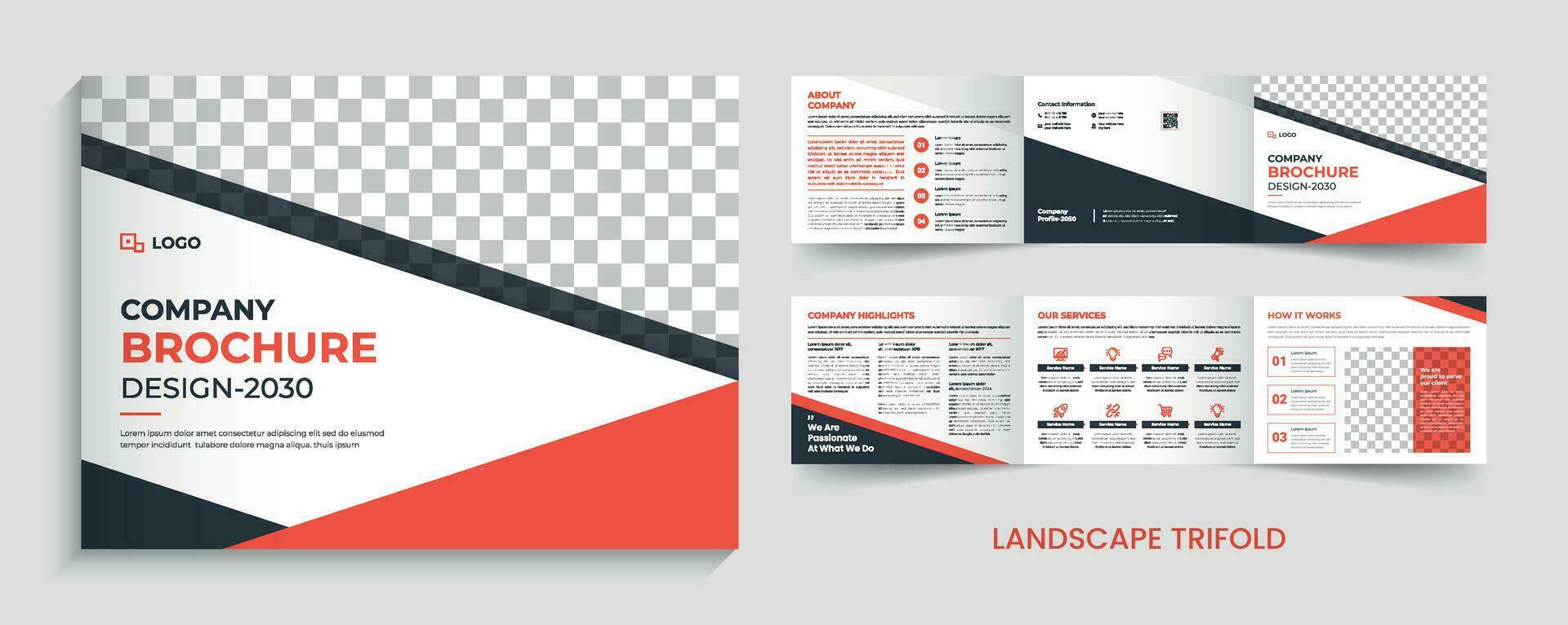 företags- företag 6 sida landskap trifold mall design vektor