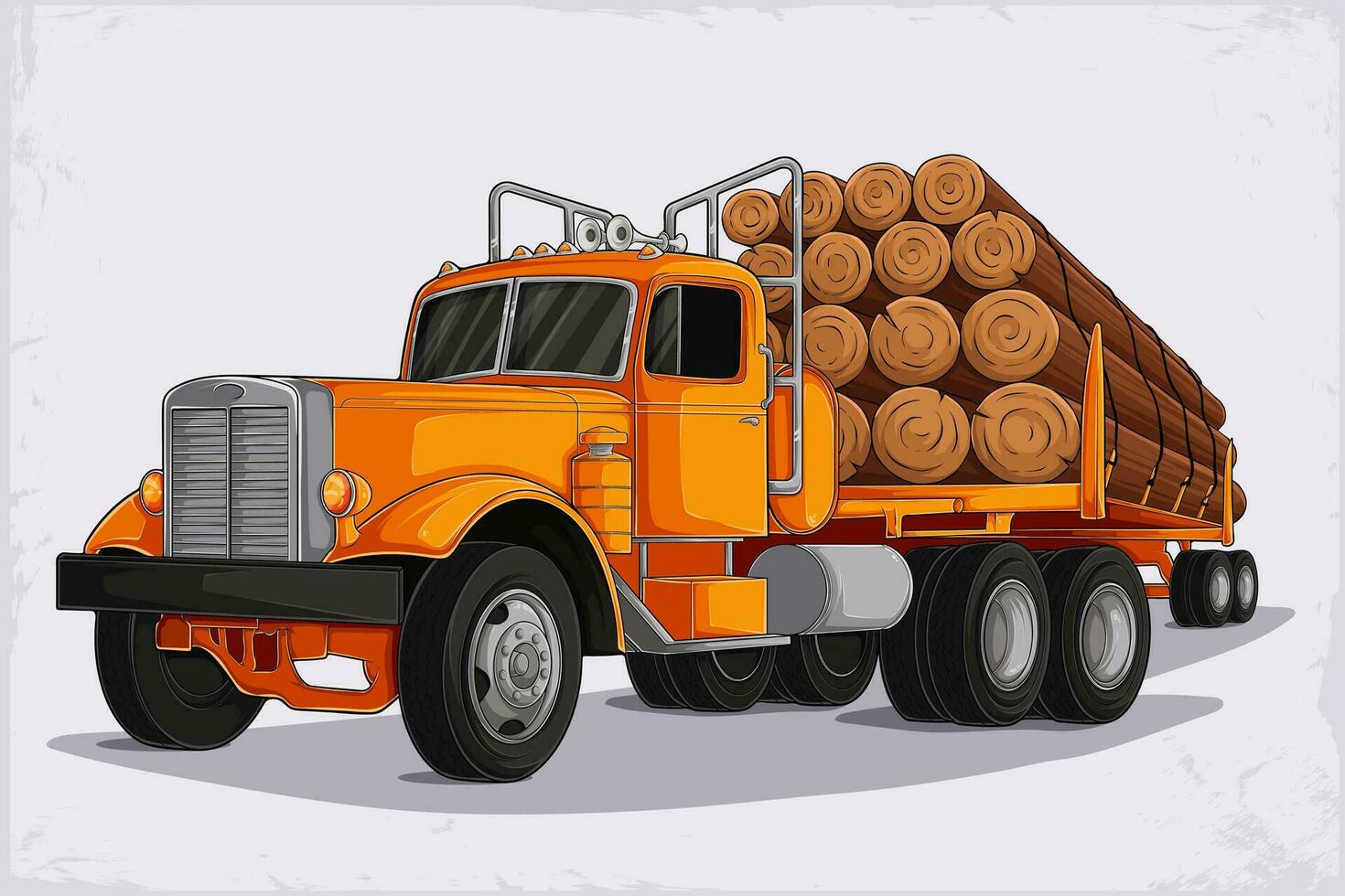Hand gezeichnet groß golden Protokollierung LKW gefüllt mit Bauholz schneiden, groß rig amerikanisch mächtig halb LKW vektor