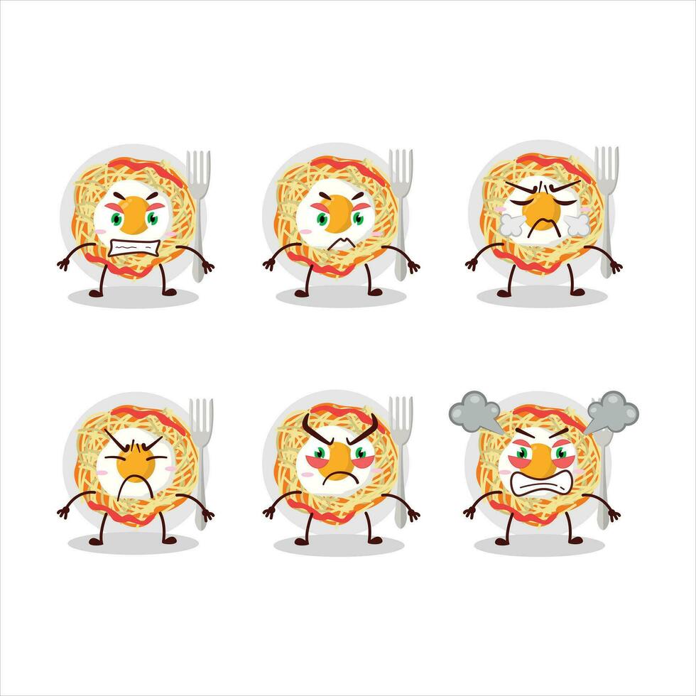 spaghetti tecknad serie karaktär med olika arg uttryck vektor