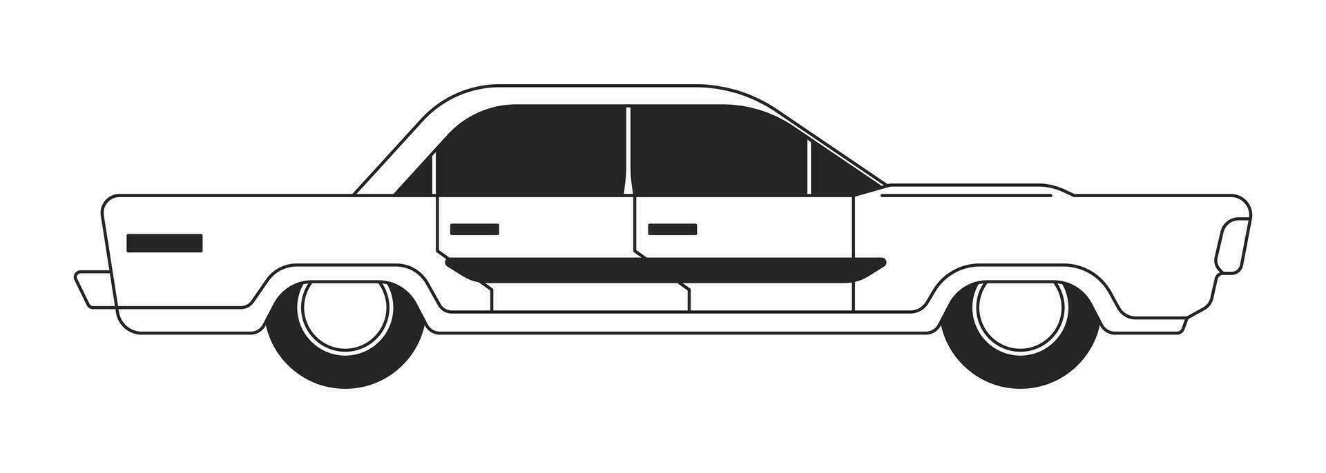 Jahrgang klassisch Auto schwarz und Weiß 2d Linie Karikatur Objekt. im Retro-Stil Fahrzeug isoliert Vektor Gliederung Artikel. Luxus alt gestaltet Automobil, nostalgisch Transport monochromatisch eben Stelle Illustration