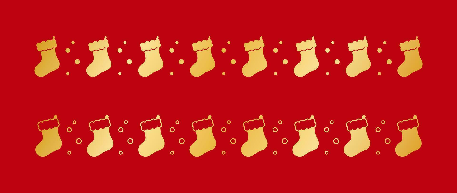 Gold Weihnachten thematisch dekorativ Rand und Text Teiler Satz, Weihnachten Strumpf Muster Silhouette. Vektor Illustration.