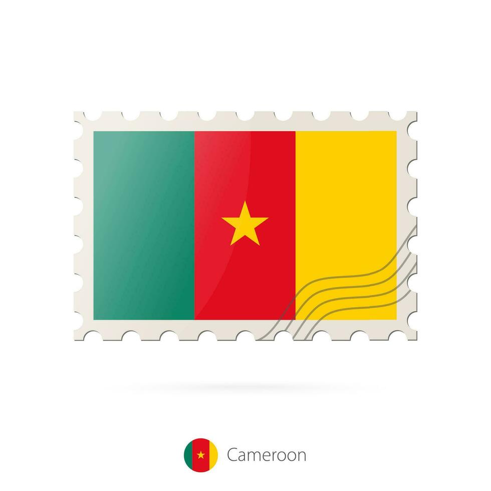 Porto Briefmarke mit das Bild von Kamerun Flagge. vektor