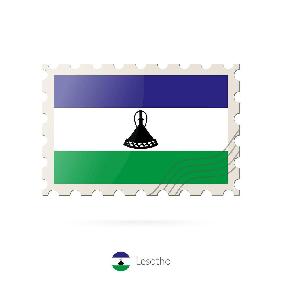 Porto Briefmarke mit das Bild von Lesotho Flagge. vektor
