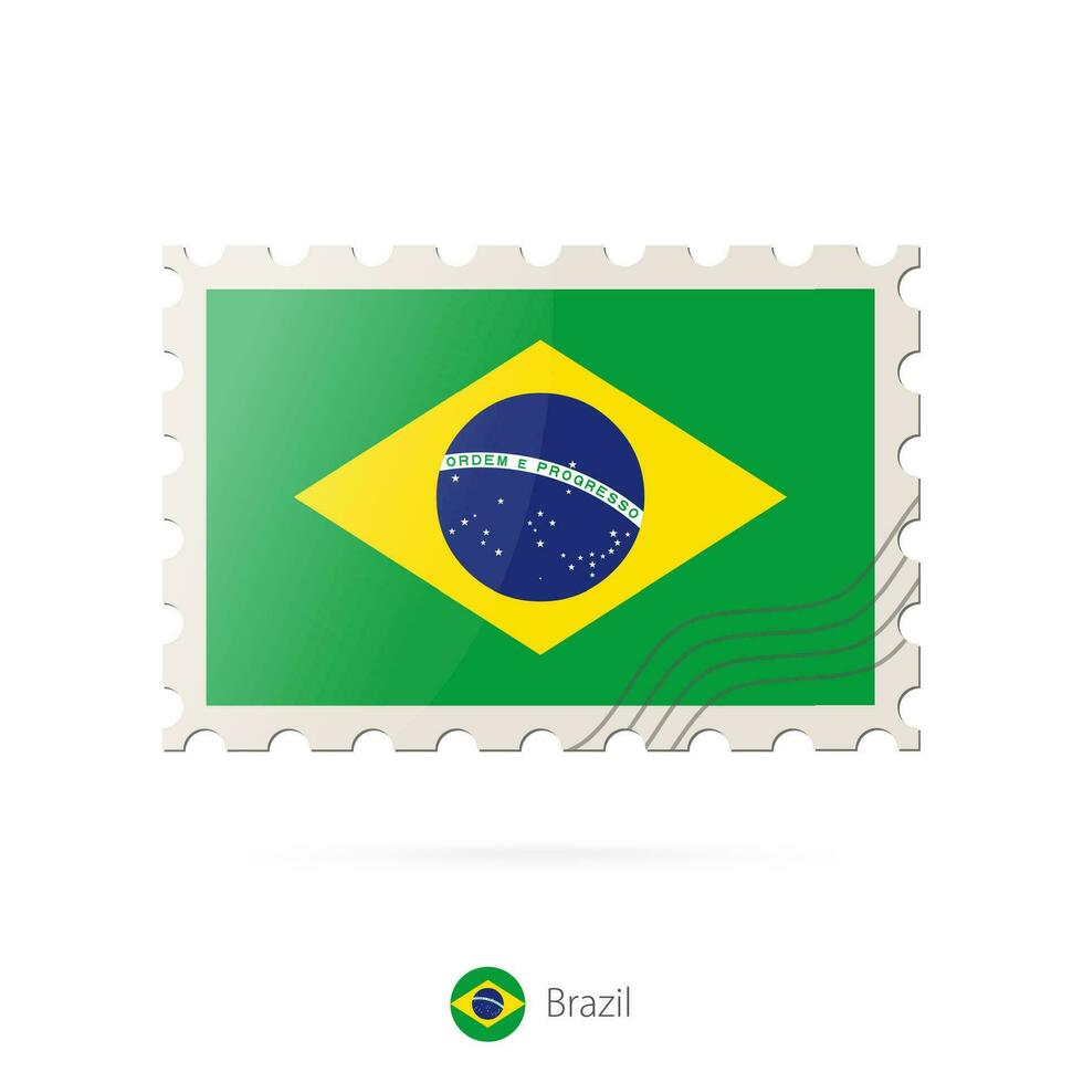 Porto Briefmarke mit das Bild von Brasilien Flagge. vektor