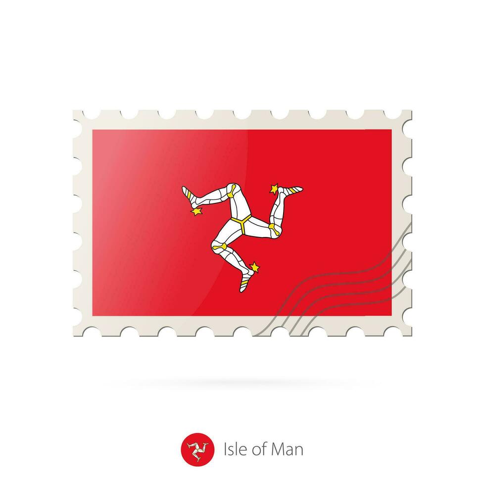 Porto Briefmarke mit das Bild von Insel von Mann Flagge. vektor