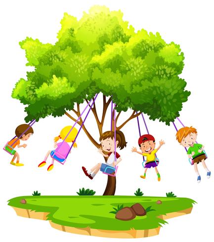 Barn som sitter på trädsvängning vektor