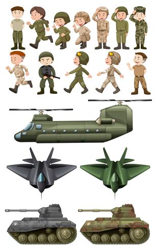 Soldaten und verschiedene Transportarten vektor