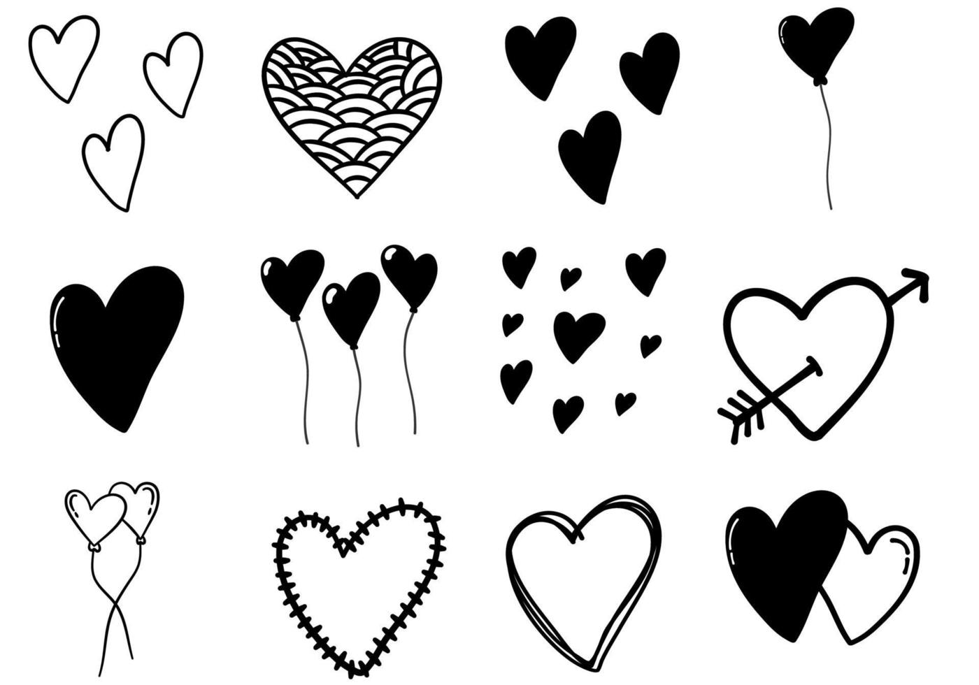 doodle hjärta kärlek samlingar vektor