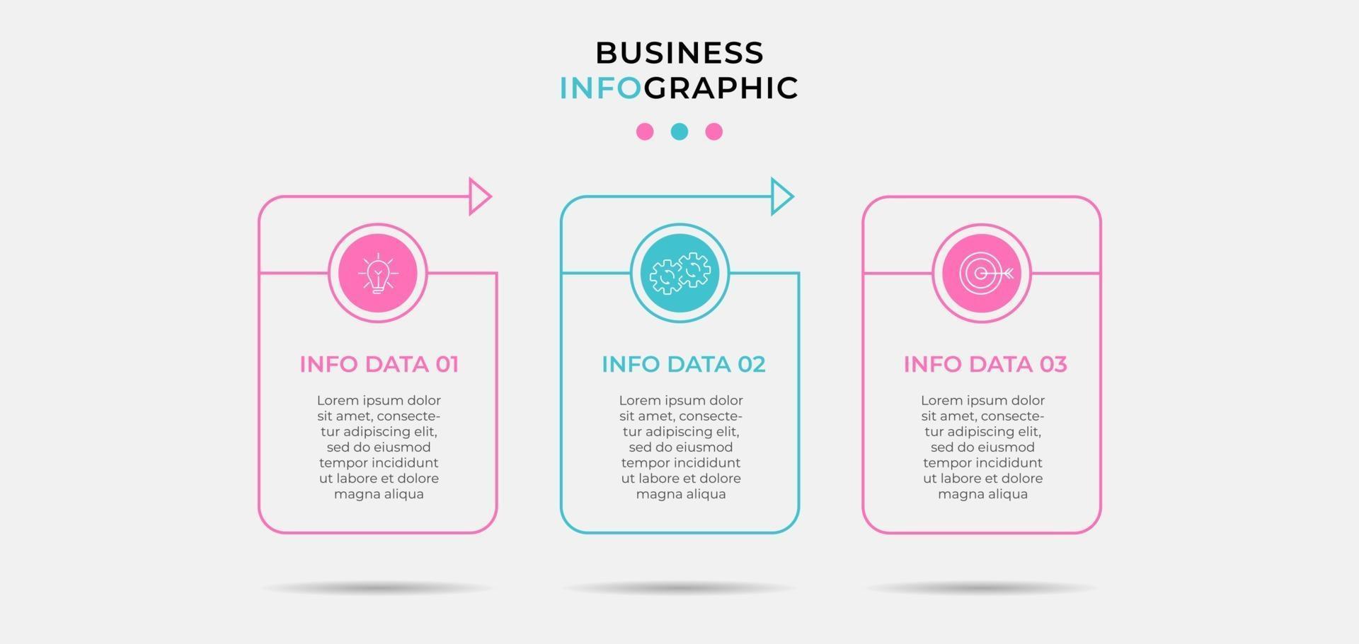 Infografik-Design-Vorlagenvektor mit Symbolen und 3 Optionen oder Schritten vektor