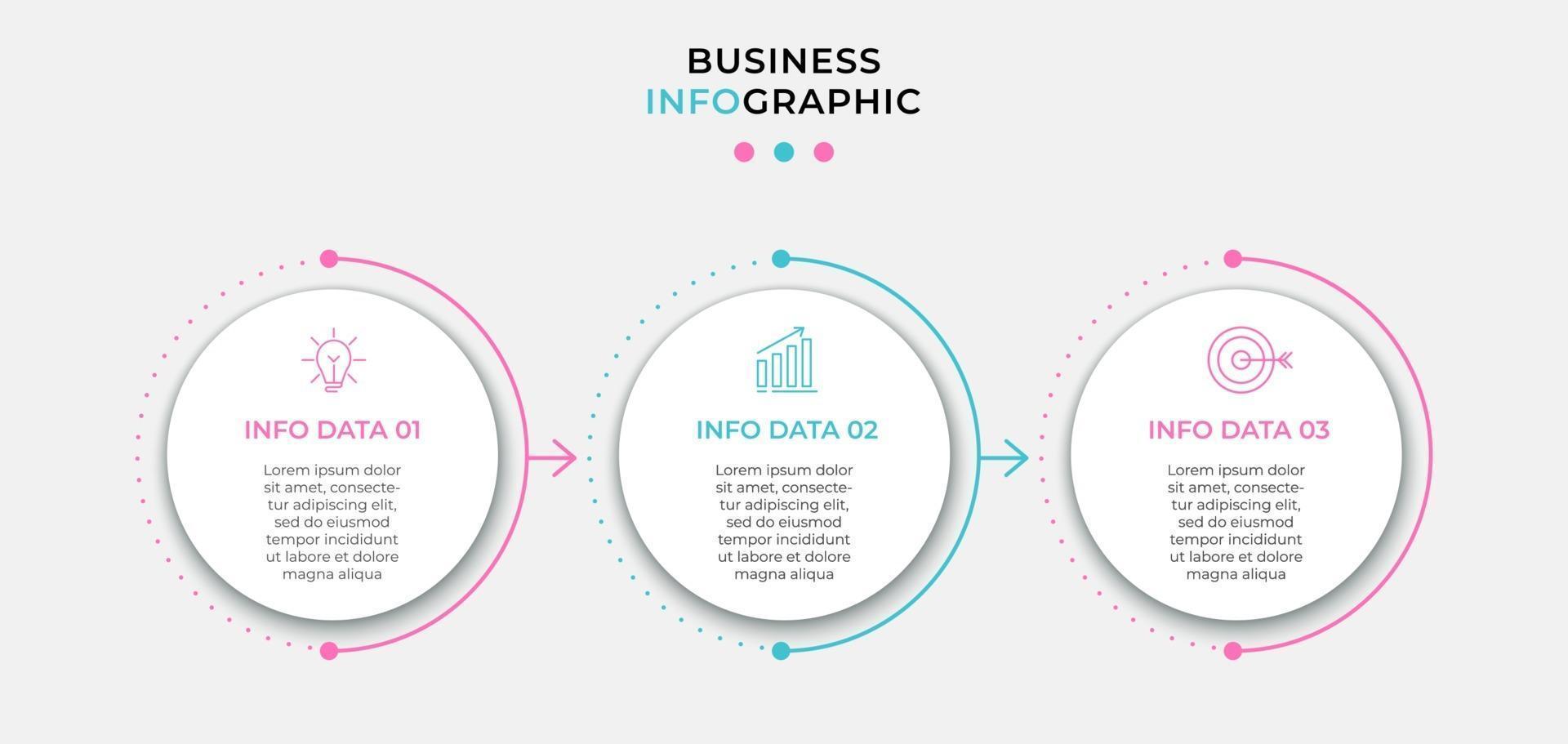 Infografik-Design-Vorlagenvektor mit Symbolen und 3 Optionen oder Schritten vektor