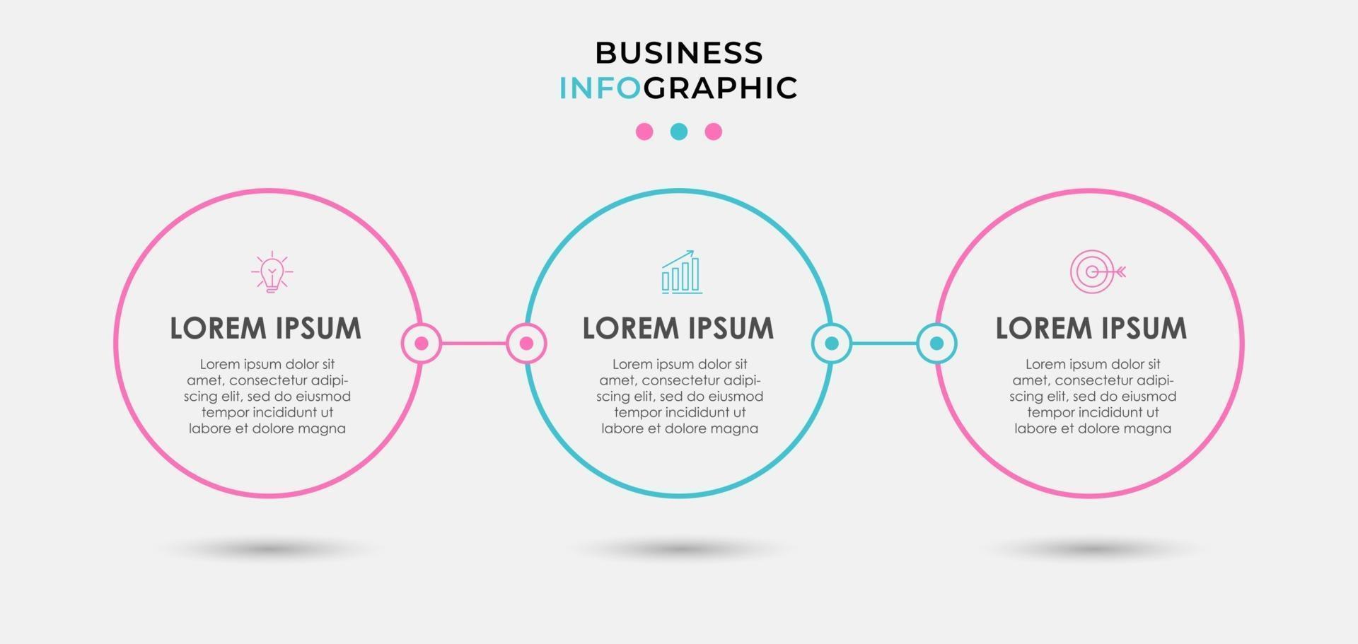 Infografik-Design-Vorlagenvektor mit Symbolen und 3 Optionen oder Schritten vektor