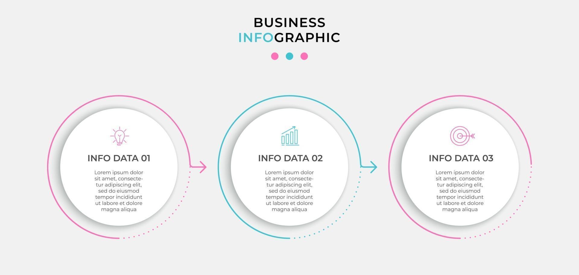 Infografik-Design-Vorlagenvektor mit Symbolen und 3 Optionen oder Schritten vektor