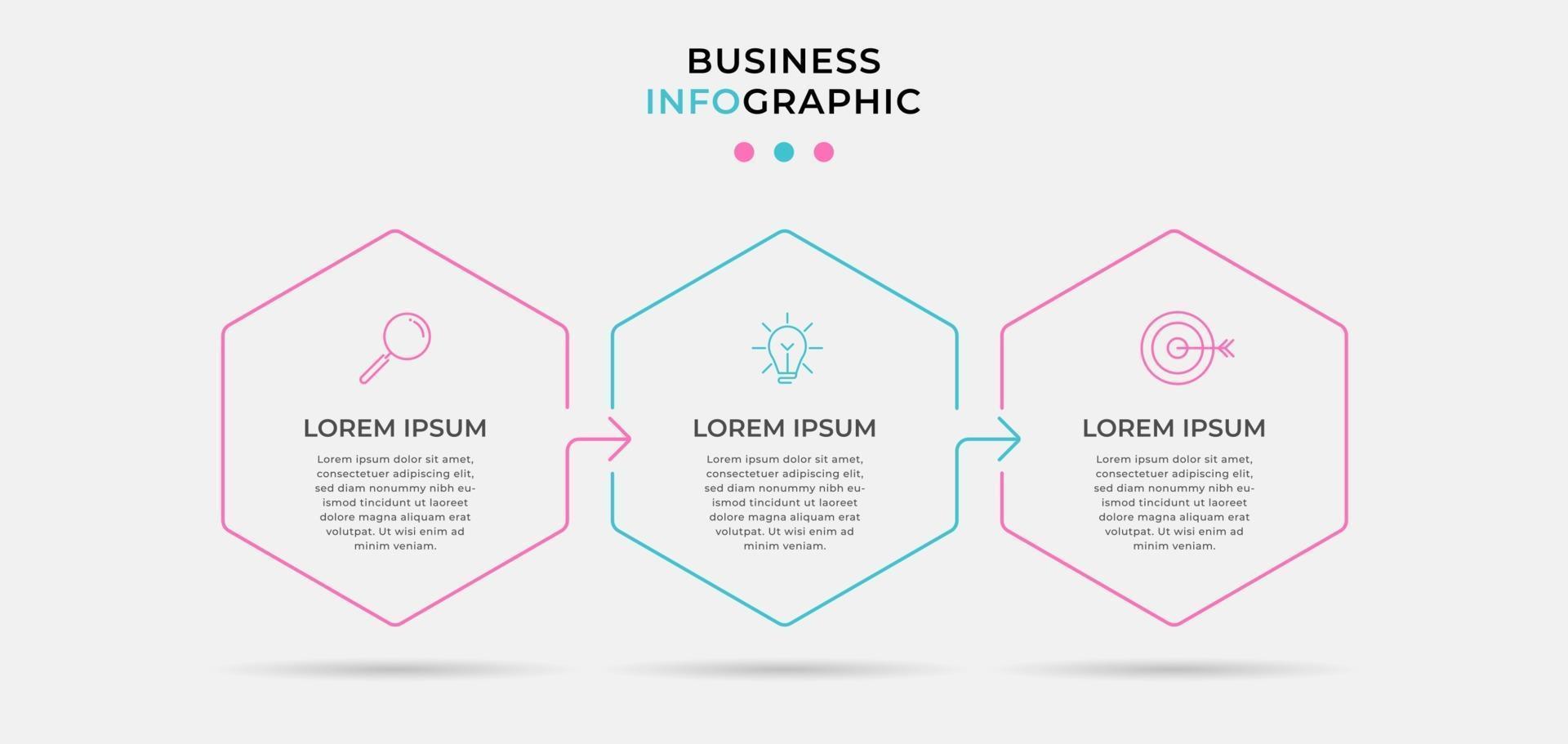 Infografik-Designvorlage mit Symbolen und 3 Optionen oder Schritten vektor