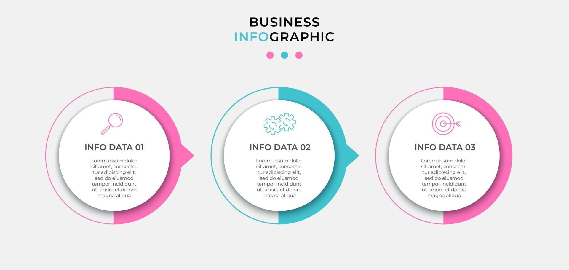 Infografik-Design-Vorlagenvektor mit Symbolen und 3 Optionen oder Schritten vektor