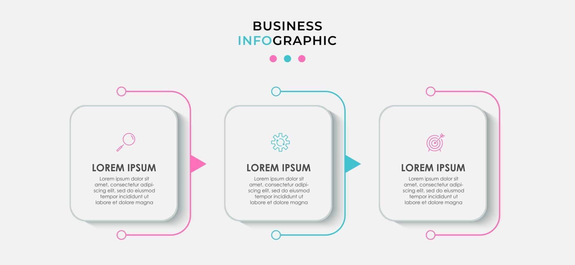 Infografik-Designvorlage mit Symbolen und 3 Optionen oder Schritten vektor