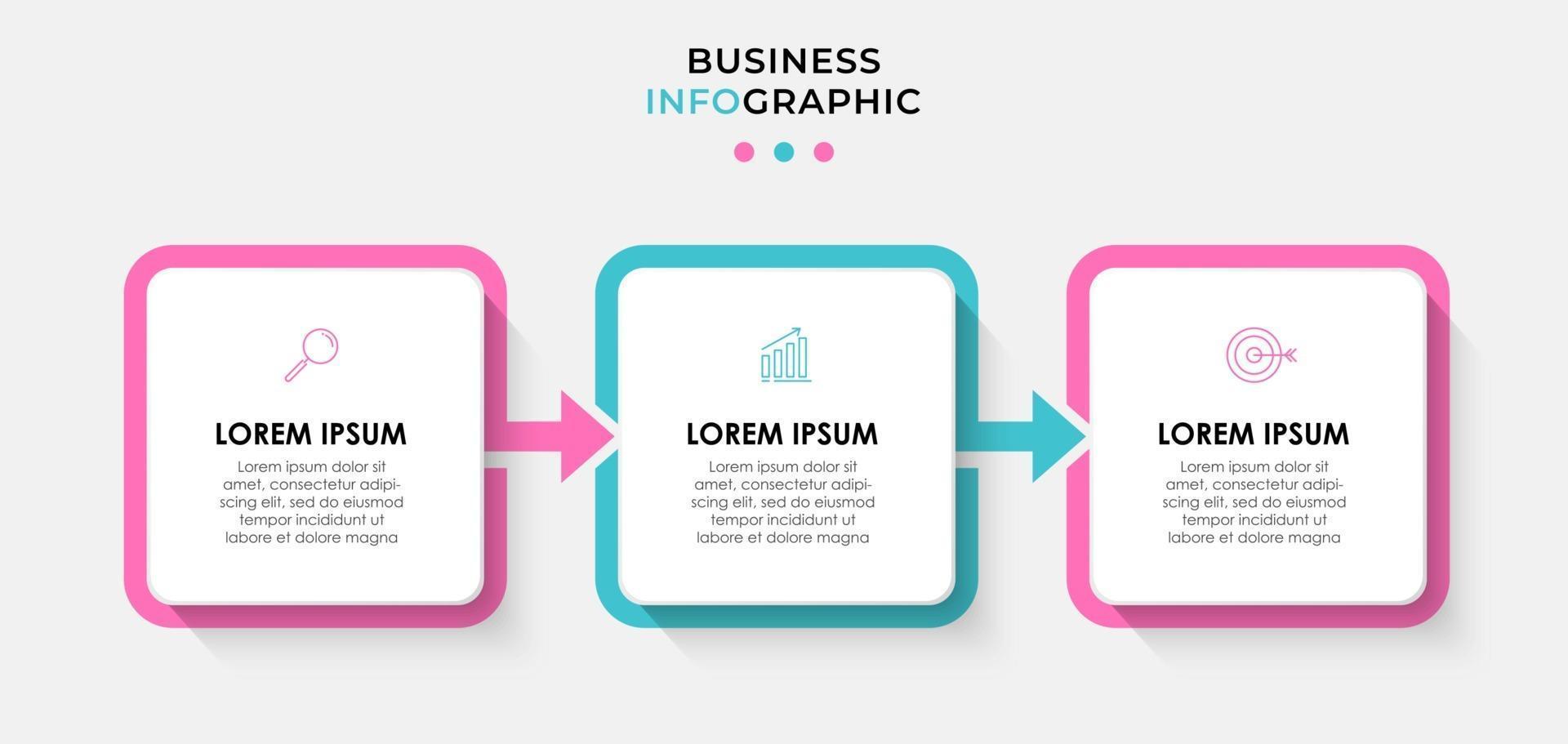 Infografik-Designvorlage mit Symbolen und 3 Optionen oder Schritten vektor