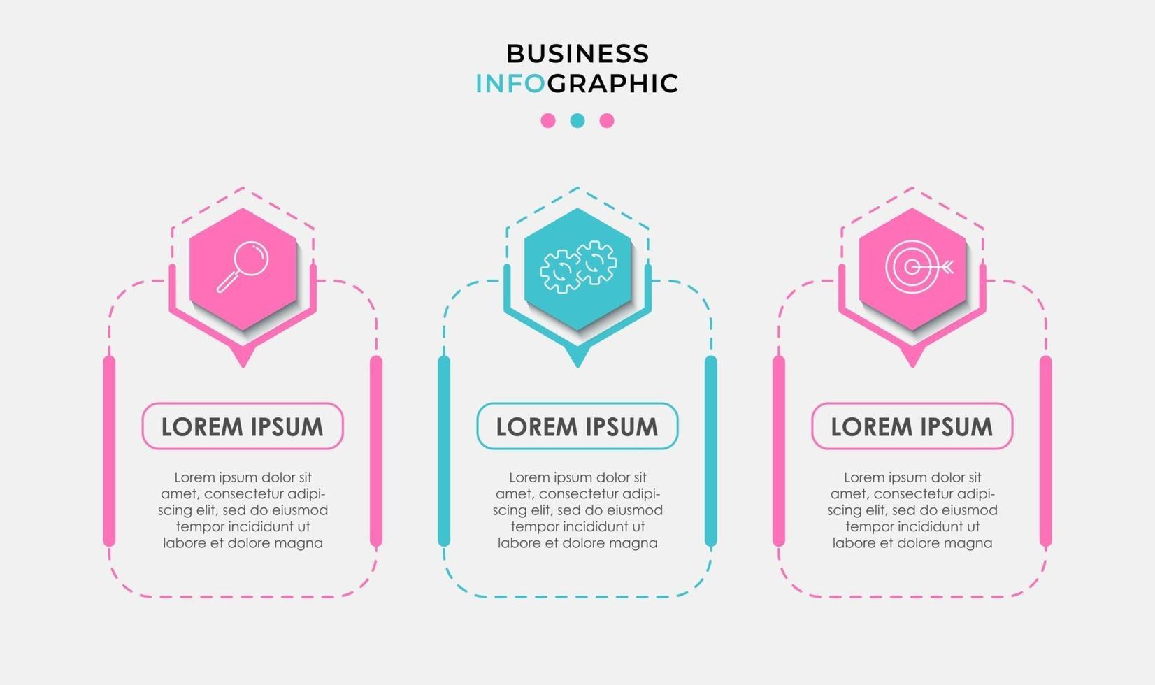 Infografik-Designvorlage mit Symbolen und 3 Optionen oder Schritten vektor