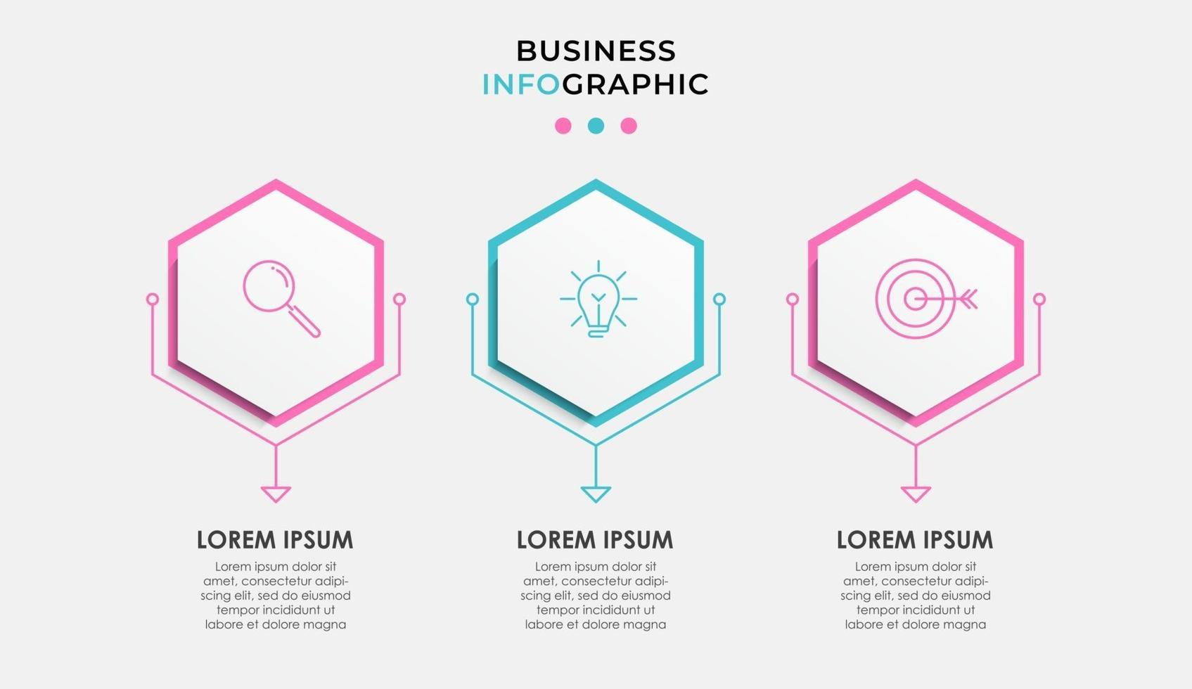 Infografik-Designvorlage mit Symbolen und 3 Optionen oder Schritten vektor