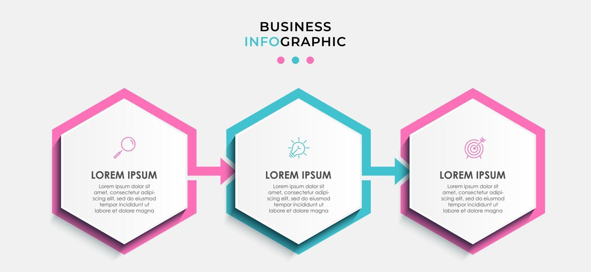 Infografik-Designvorlage mit Symbolen und 3 Optionen oder Schritten vektor