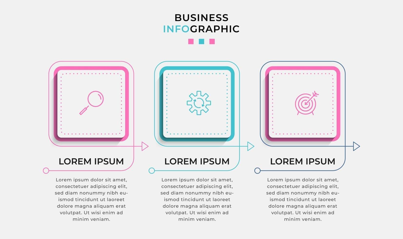 Infografik-Designvorlage mit Symbolen und 3 Optionen oder Schritten vektor